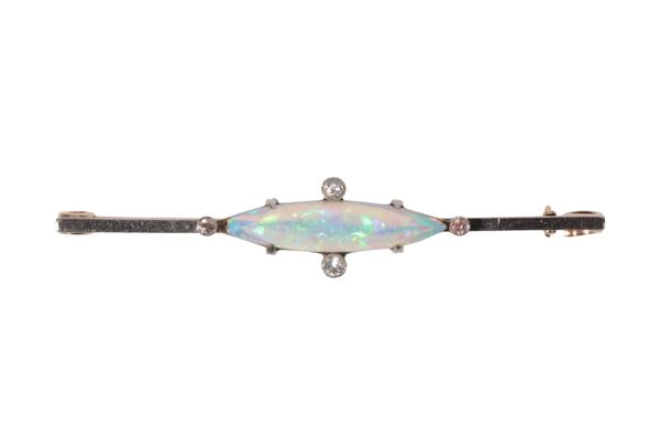 A FIRE OPAL AND DIAMOND BAR BROOCH