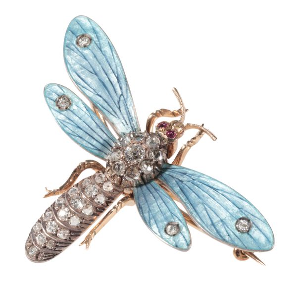 A LATE VICTORIAN DIAMOND AND ENAMEL INSECT BROOCH