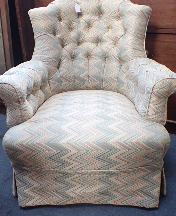 A LATE 19TH CENTURY UPHOLSTERED EASY CHAIR