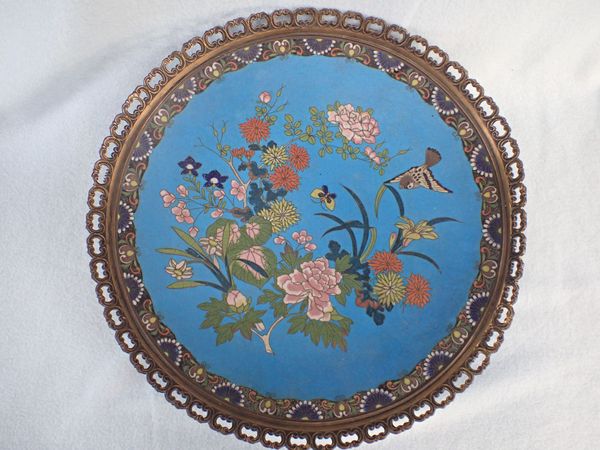 A JAPANESE CLOISONNE DISH, WITH LATER FRENCH BRASS MOUNTS