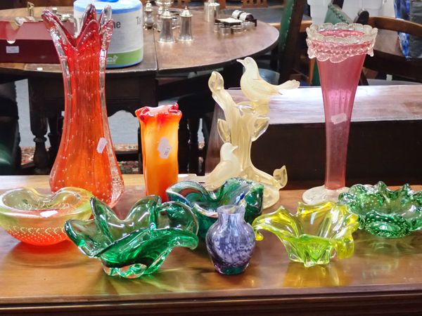 A COLLECTION OF COLOURED ART GLASS