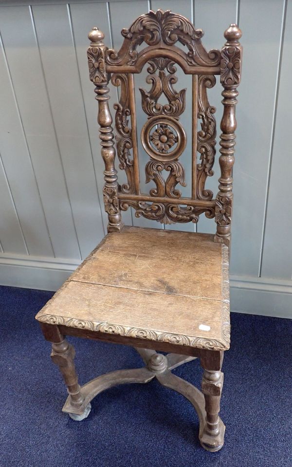 VICTORIAN  CARVED OAK HALL CHAIR