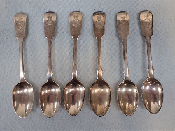 SIX SILVER TEASPOONS WITH CREST FOR THE ROYAL WEST SURREY REGT.