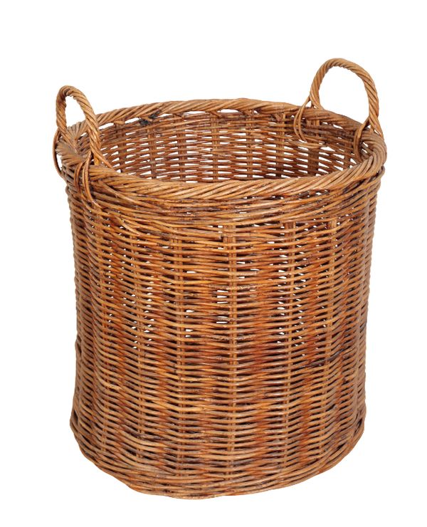 A WICKER LOG BASKET