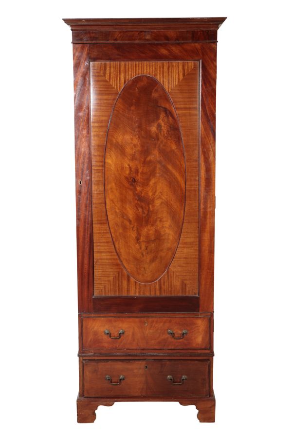 AN EDWARDIAN MAHOGANY NARROW WARDROBE