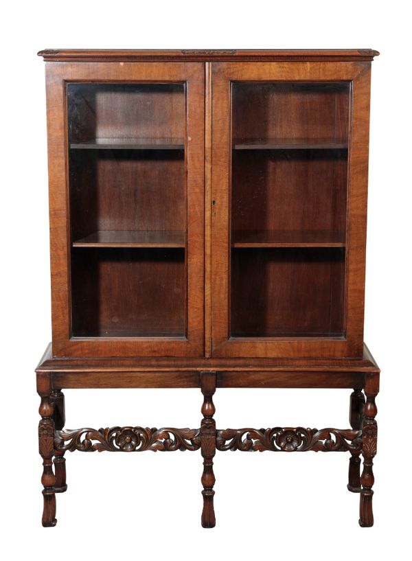 A VICTORIAN WALNUT CABINET-ON-STAND,