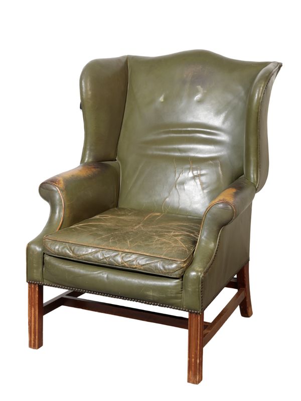A GEORGE III STYLE MAHOGANY WING ARMCHAIR