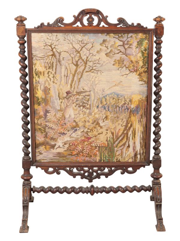 A VICTORIAN WALNUT FIRESCREEN