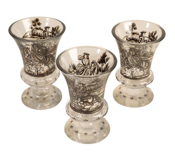 THREE SCHWARZLOT ENAMELLED DRINKING GLASSES