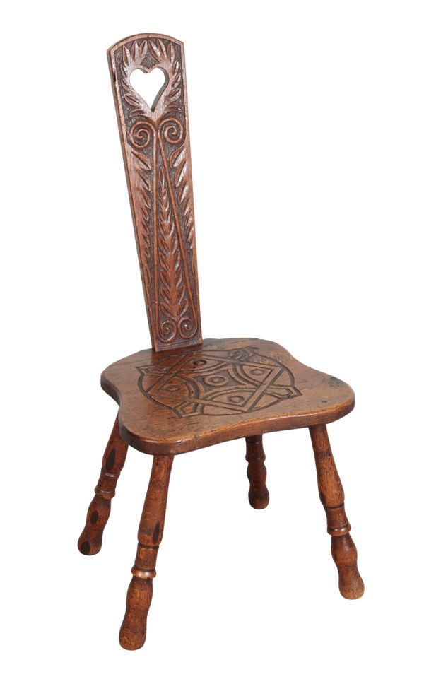 A WELSH OAK SPINNING STOOL,