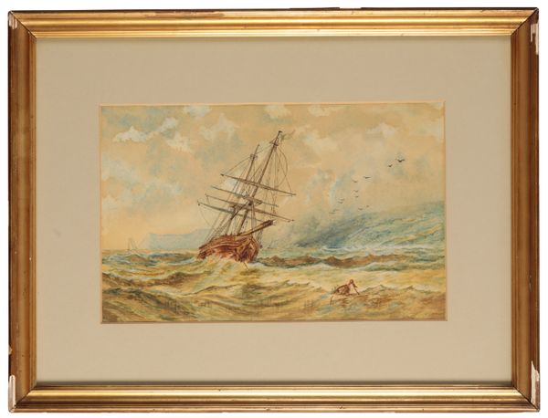 ENGLISH SCHOOL, 19th century,  A ship in choppy seas off the coast,