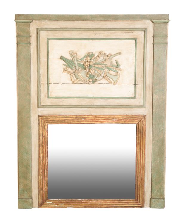 A PAINTED AND GILTWOOD OVERMANTEL MIRROR