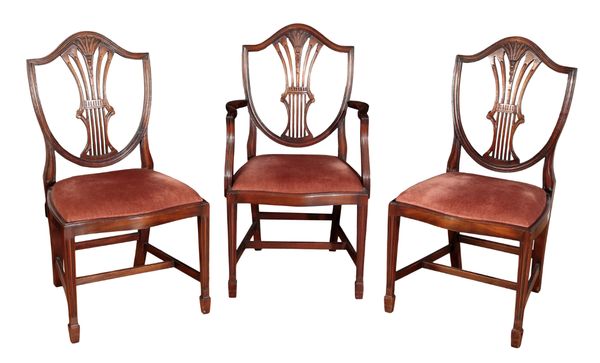 A SET OF TEN GEORGE III STYLE MAHOGANY DINING CHAIRS