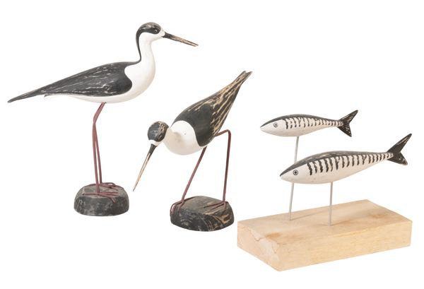 MANNER OF GUY TAPLIN: A CARVED WOODEN MODEL OF A WADING BIRD,