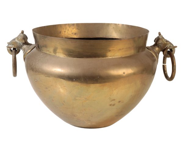 A MIDDLE EASTERN STYLE BRASS CACHEPOT