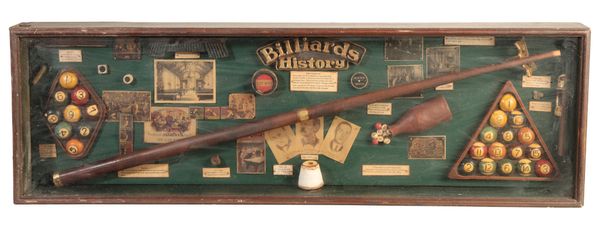 AN EARLY 20TH CENTURY 'BILLIARDS HISTORY' CASED DISPLAY