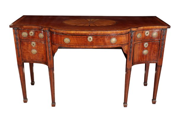 A GEORGE III MAHOGANY AND SATINWOOD BANDED BREAKFRONT SIDEBOARD