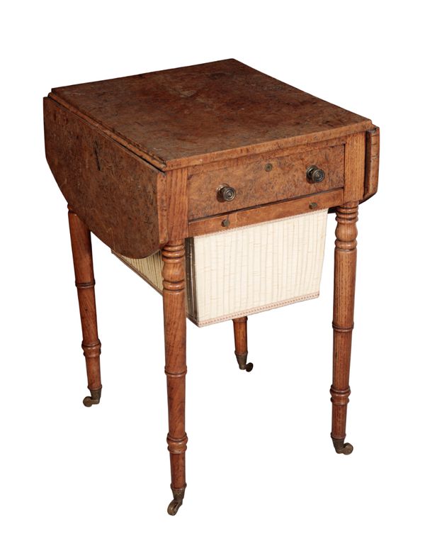 A WILLIAM IV BURR-ELM AND ELM WORK-TABLE