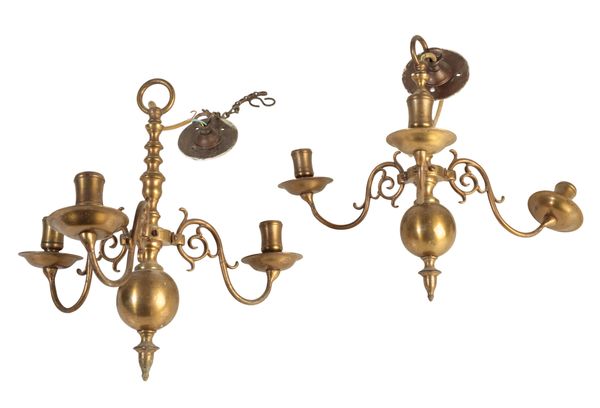 A PAIR OF 17TH CENTURY DUTCH STYLE BRASS CHANDELIERS