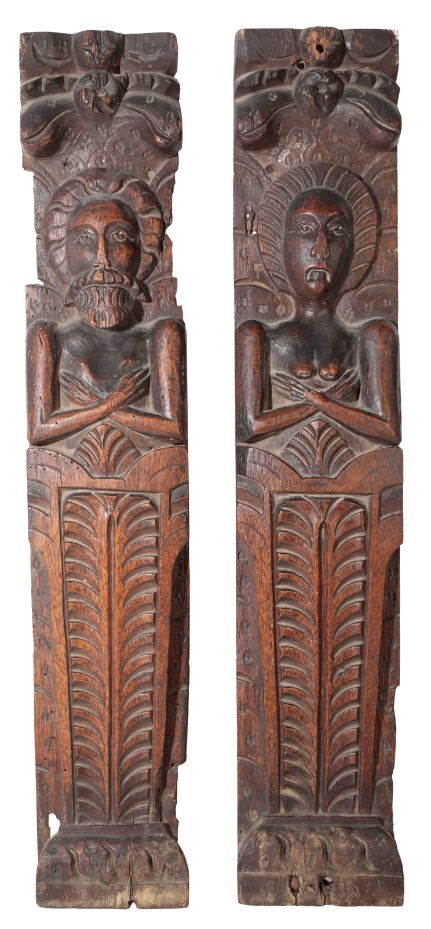 A PAIR OF ENGLISH OAK CARYATIDS