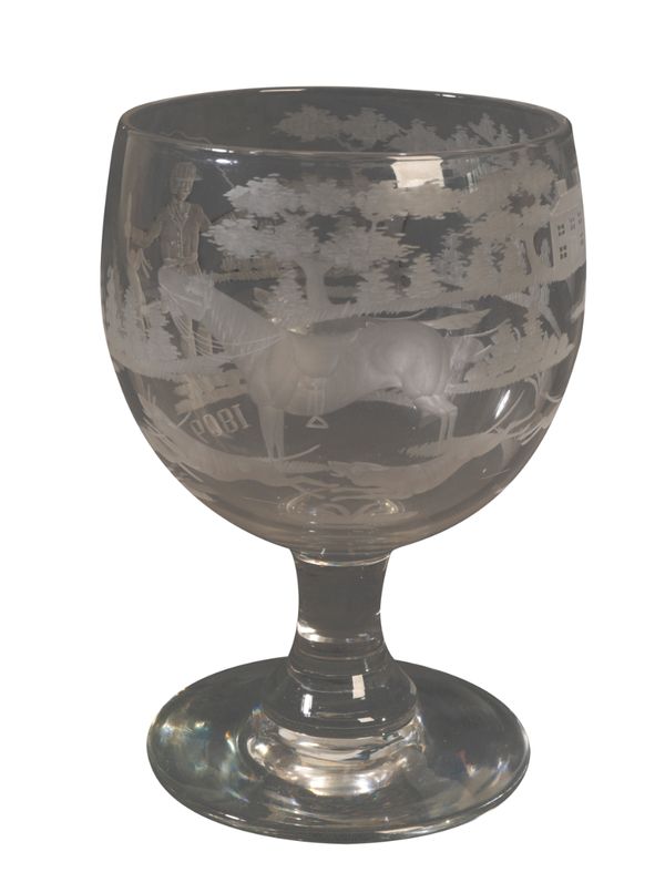 A LARGE RUMMER ENGRAVED WITH A HUNTING SCENE