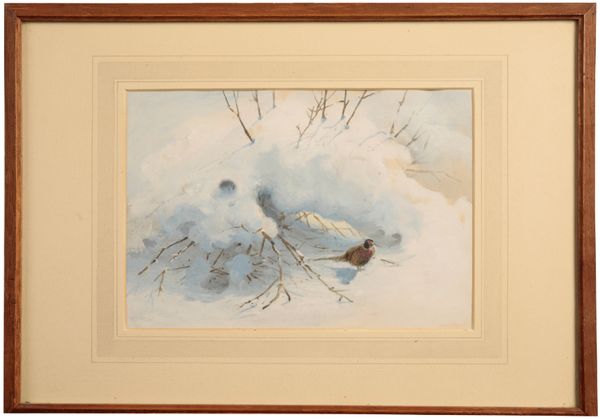 *GEORGE EDWARD LODGE (1860-1954) 'Cock Pheasant in a snowy landscape'