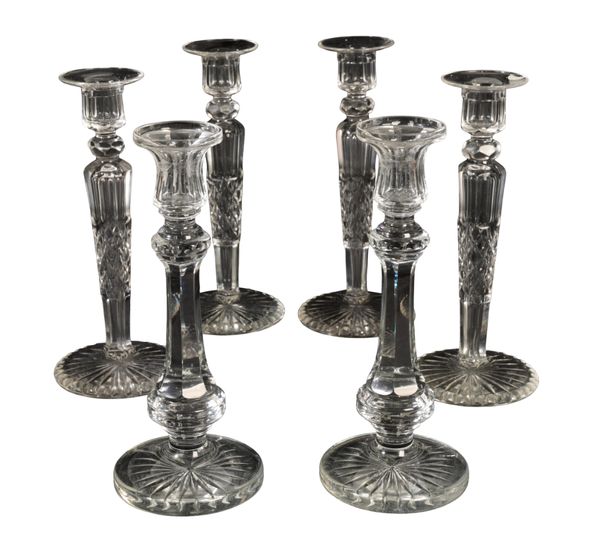 A SET OF FOUR VICTORIAN CUT-GLASS CANDLESTICKS