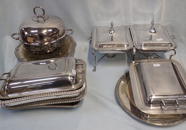 A COLLECTION OF SILVER PLATED SERVING DISHES