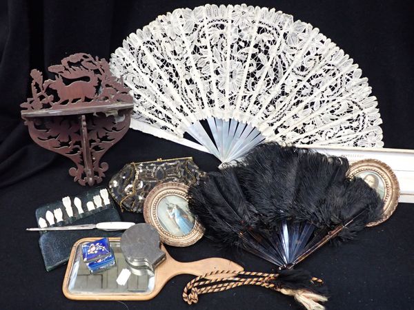 A VICTORIAN MOTHER-OF-PEARL AND LACE FAN