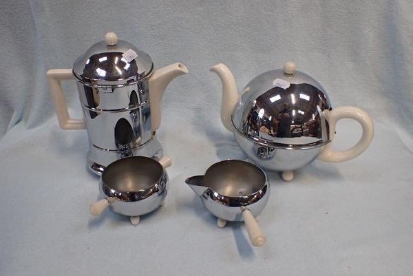 A CHROME PLATED ART DECO 'EVERHOT' TYPE TEASET AND SIMILAR COFFEE POT