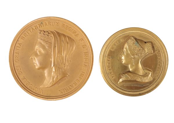 A GILT BRONZE MEDAL COMMEMORATING QUEEN VICTORIA'S VISIT TO BELGUIM