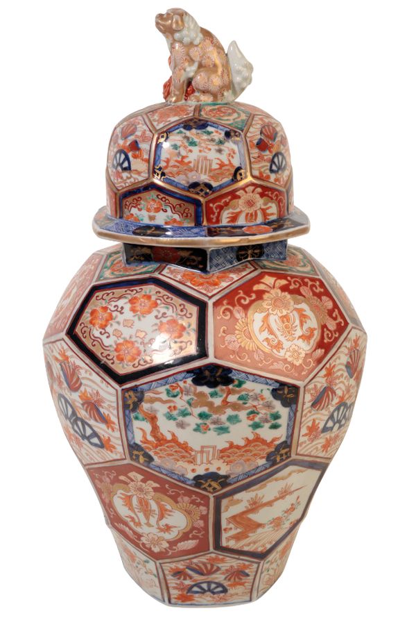 A JAPANESE IMARI VASE AND COVER