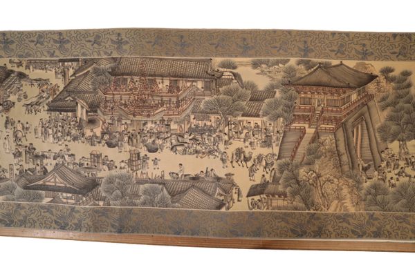 CHINESE SCHOOL, a scroll depicting a continuous landscape with figures