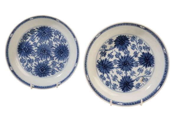 A PAIR OF CHINESE BLUE AND WHITE SHALLOW DISHES