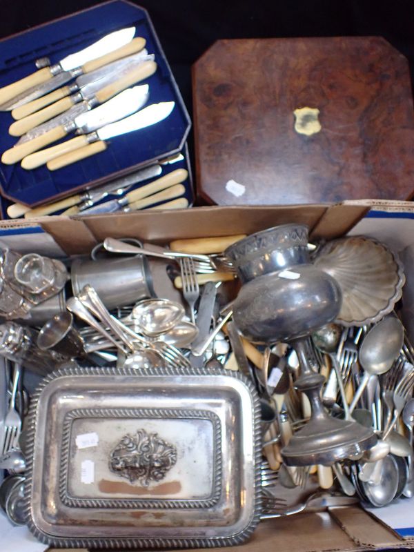 A WALNUT THREE-LAYER CUTLERY BOX