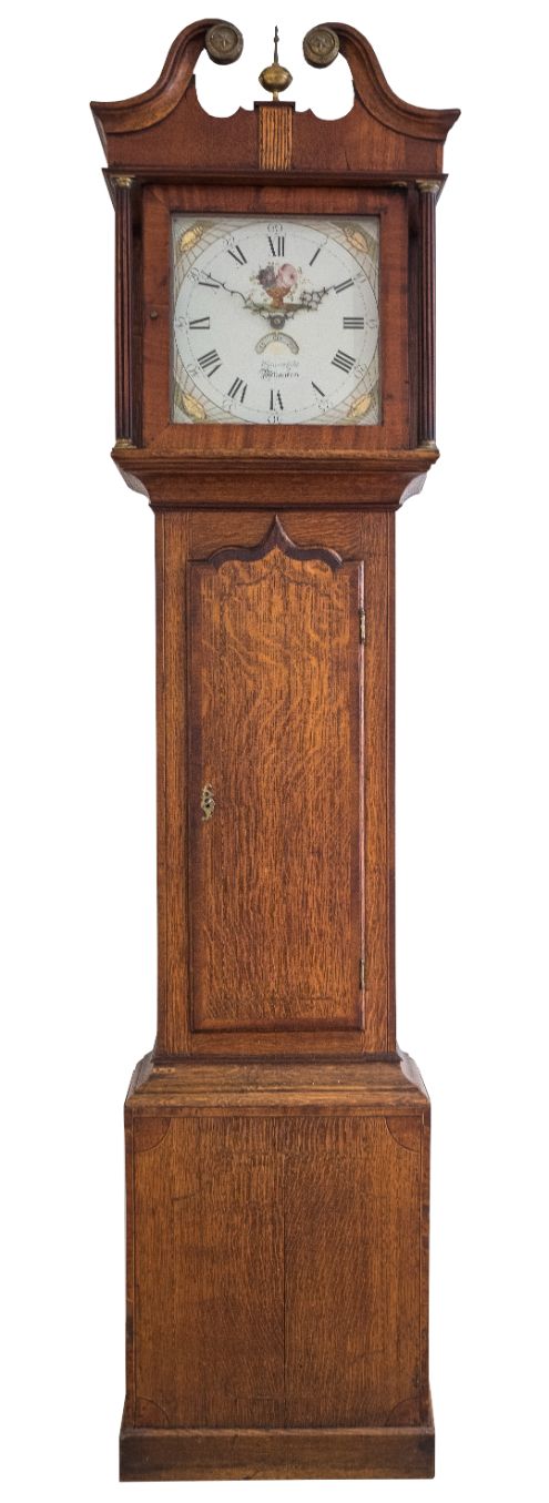 A GEORGE III OAK LONGCASE CLOCK