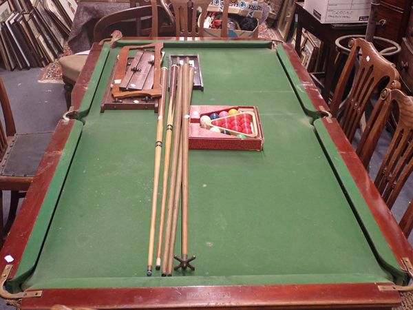 A ONE THIRD SIZE SNOOKER TABLE AND ACCESSORIES
