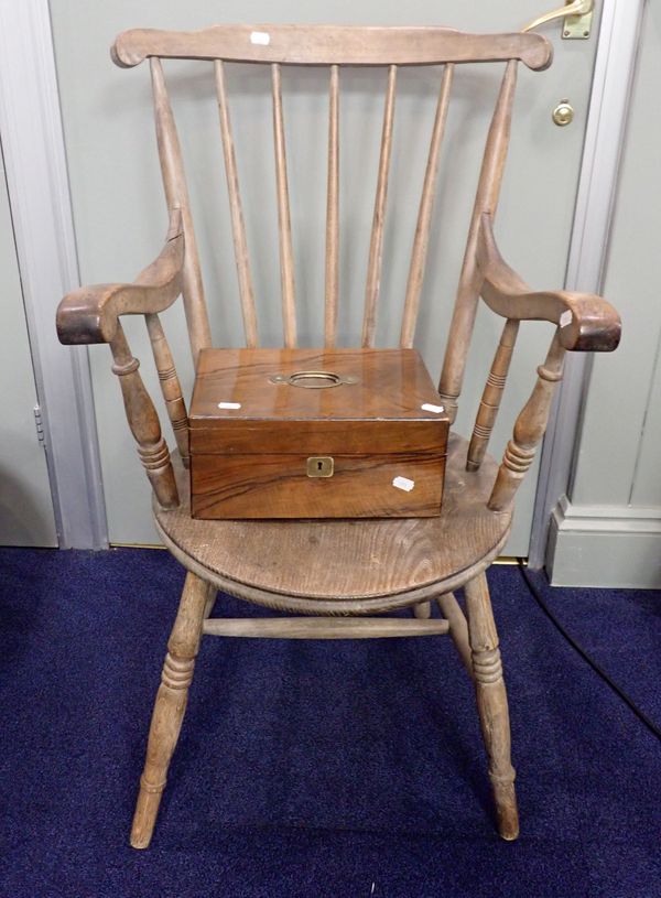 A VICTORIAN KITCHEN ARMCHAIR, WITH CIRCULAR SEAT