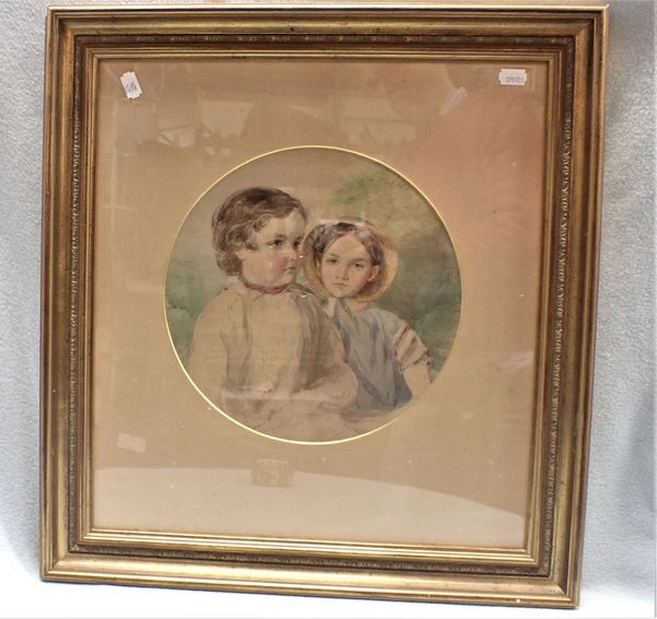 A 19TH CENTURY WATERCOLOUR PORTRAIT OF TWO CHILDREN