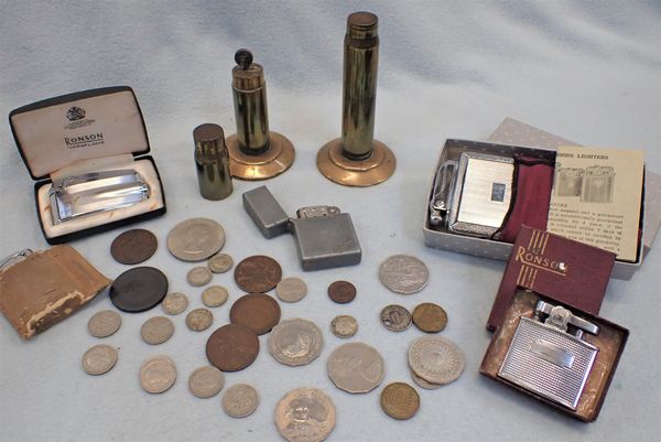 A PAIR OF 'TRENCH ART' BRASS SHELL-CASE TABLE LIGHTERS