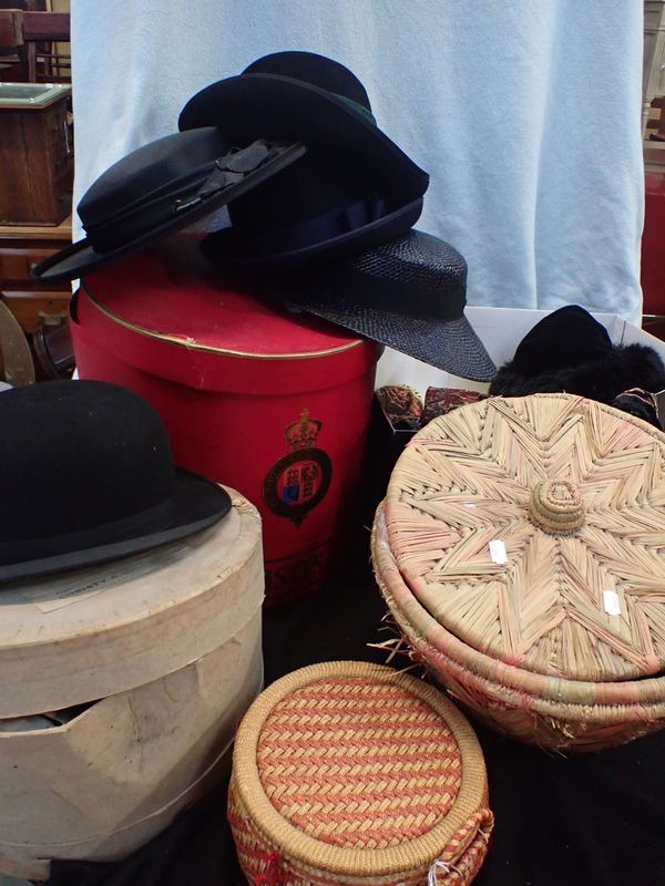 A COLLECTION OF HATS, HATBOXES, SCARVES
