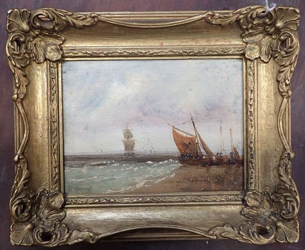 C BARNES: 'A FISHING VESSEL IN AN ESTUARY', OIL ON CANVAS