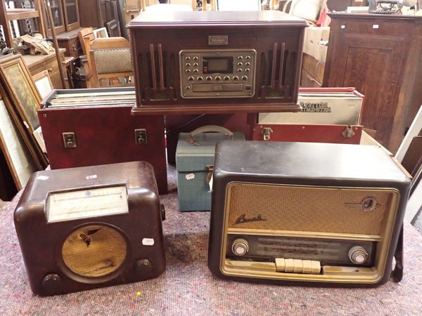 TWO VINTAGE RADIOS AND A VINTAGE STYLE RECORD PLAYER