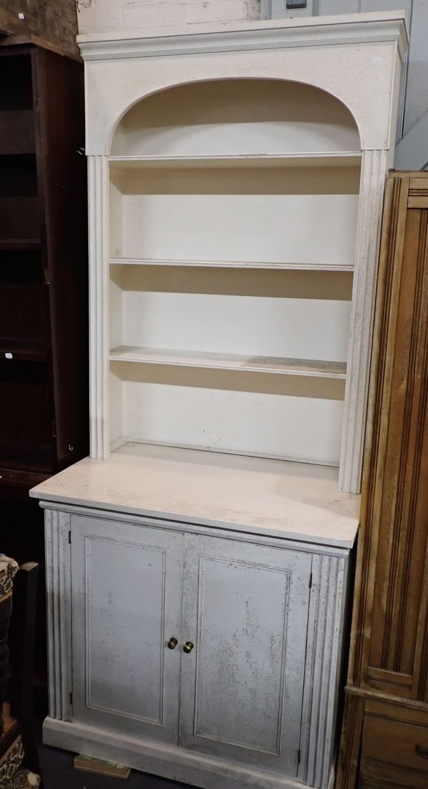 A PAINTED LIBRARY BOOKCASE, WITH CUPBOARD BELOW