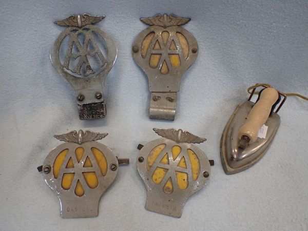 FOUR VINTAGE 'AA' BADGES  (ONE EARLIER)