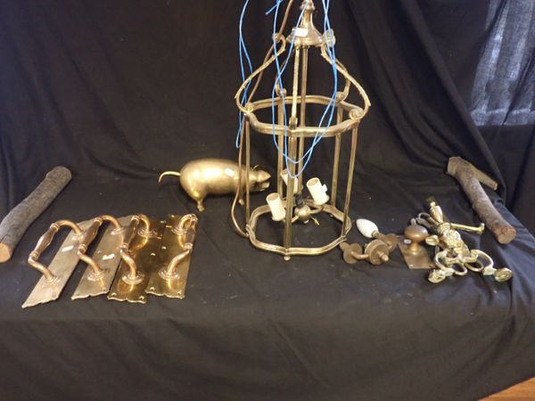 A BRASS HALL LANTERN,