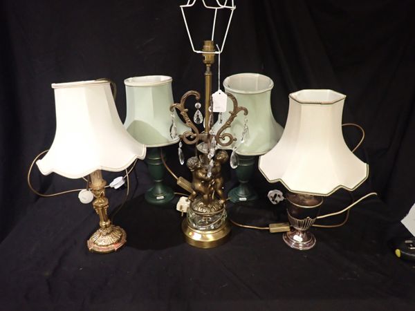 A GILT METAL AND CUT-GLASS TABLE LAMP