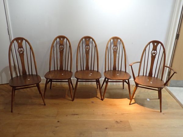 A SET OF FIVE ERCOL DINING CHAIRS