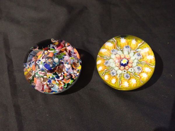 TWO MILLEFIORI GLASS PAPERWEIGHTS