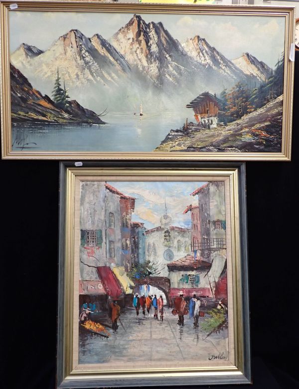 AN ITALIAN STREET SCENE AND A MOUNTAIN LANDSCAPE